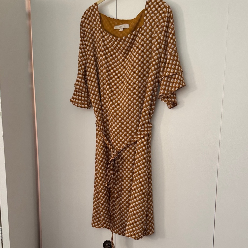 LOFT Brown and White Polka Dot Midi Dress